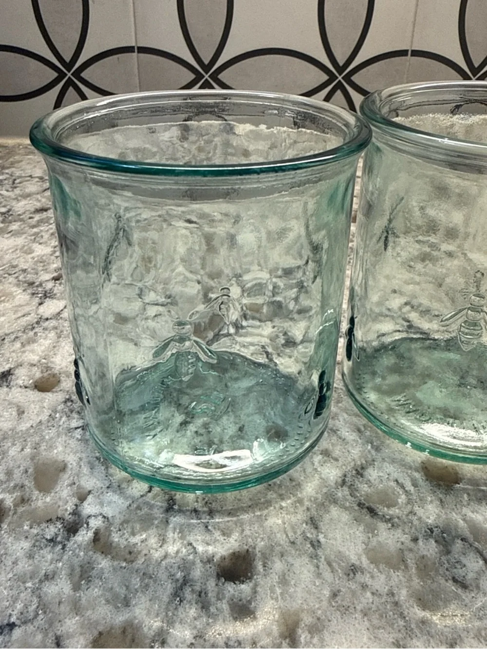 Set of 4 Aqua Glass Tumblers with Bee Motif Williams- Sonoma